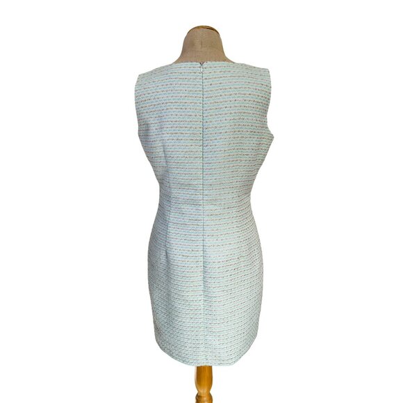 Poeta Womens Sz L White & Gold Sleeveless Tweed Sheath Dress With V-Neckline - Picture 3 of 10